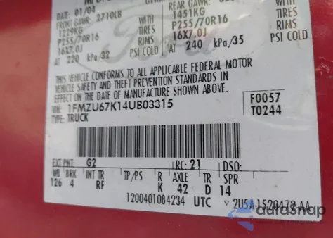 2004 Ford Explorer Sport Trac Adrenalin/Xls/Xlt z USA, uszkodzony, nr VIN 1FMZU67K14UB03315